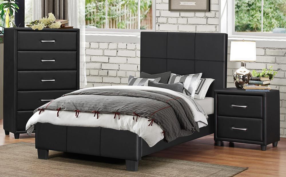 Lorenzi Black Leather Twin Size Bed