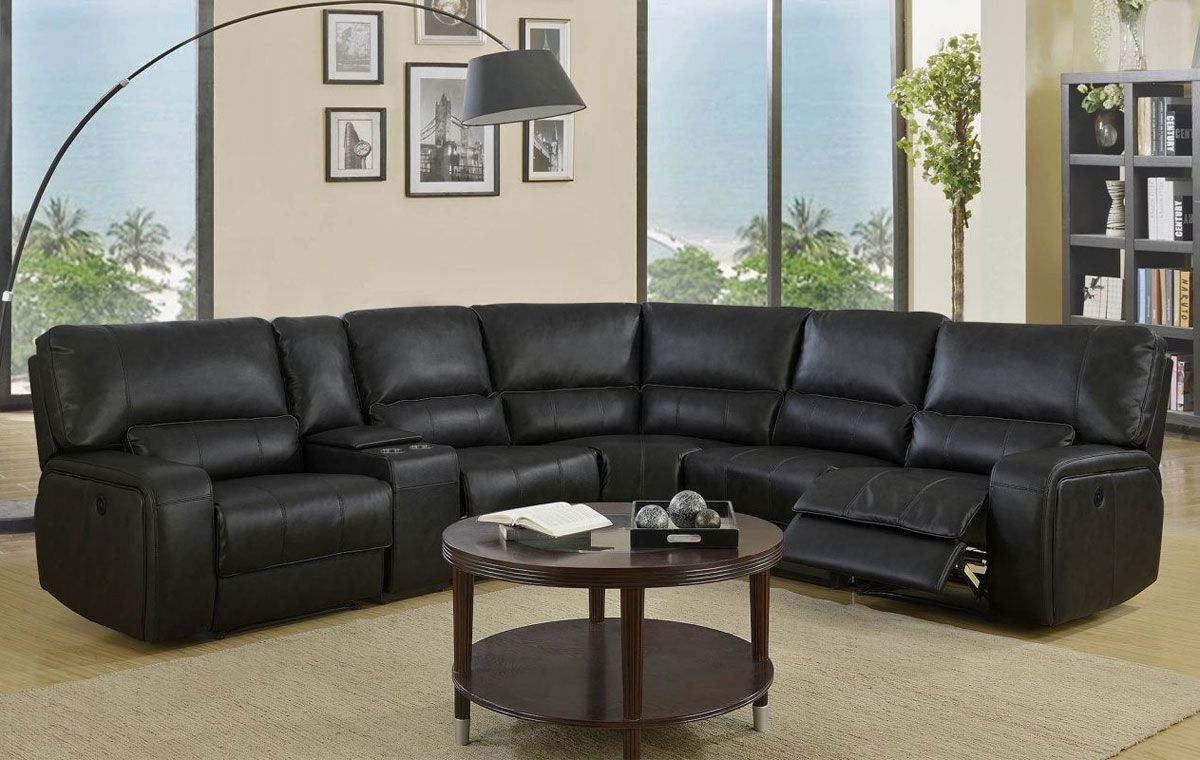 Lorita Black Leather Sectional Recliner