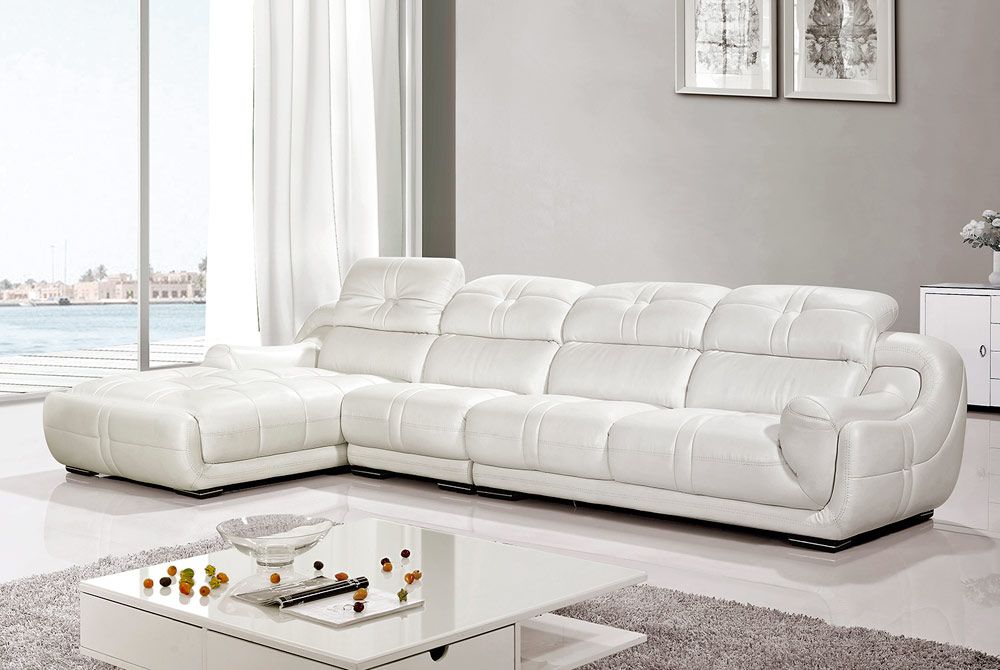 Lotus White Genuine Leather Sectional Set