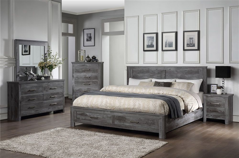 Loudon Bed With Drawers Rustic Grey Finish