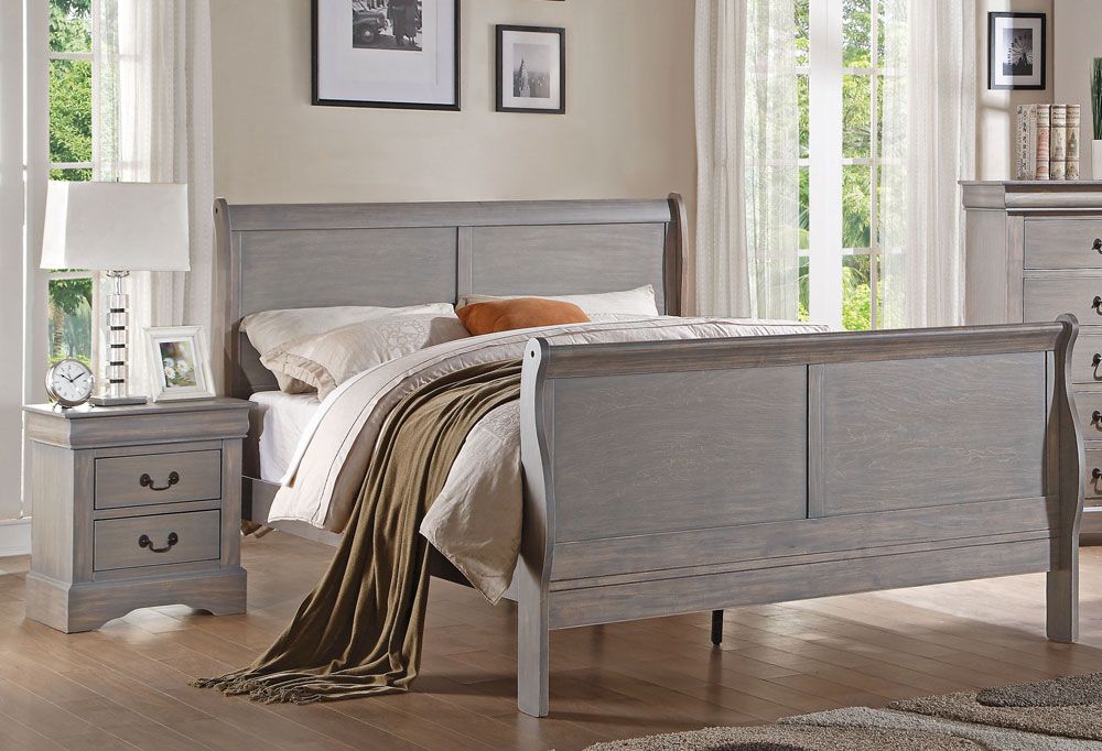 Louis Philippe Antique Grey Sleigh Bed