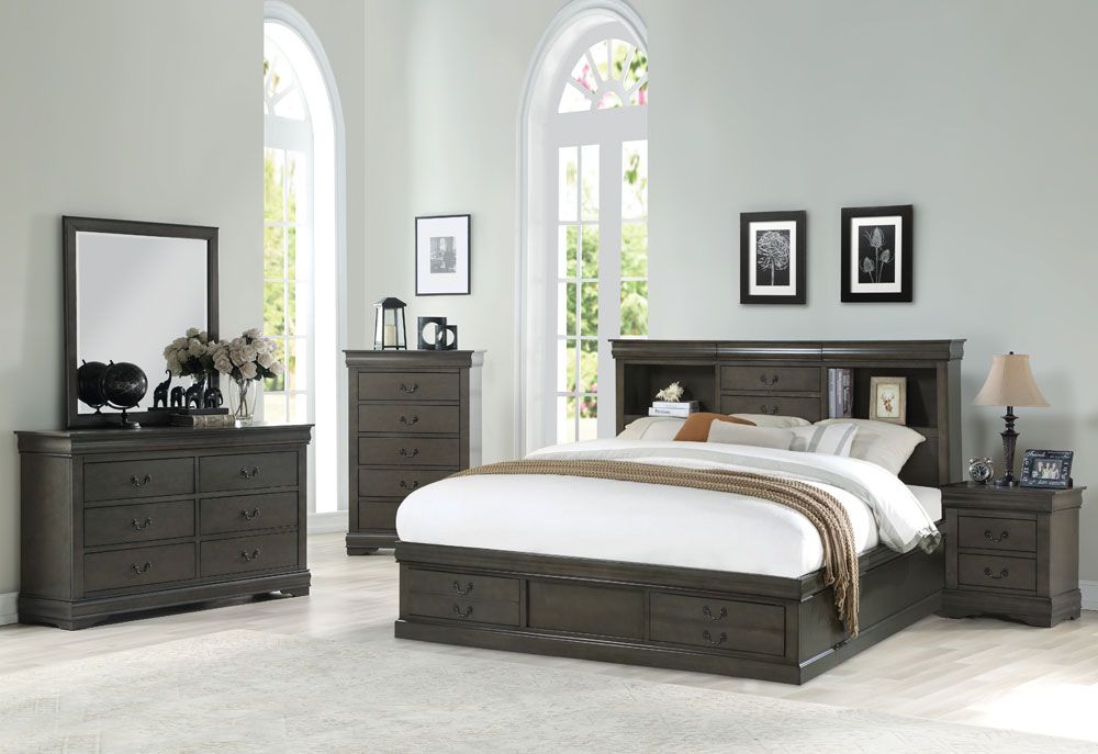 Louis Philippe Grey Finish Storage Bed