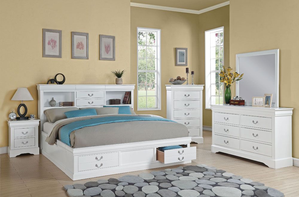 Louis Philippe Storage Bed White Finish