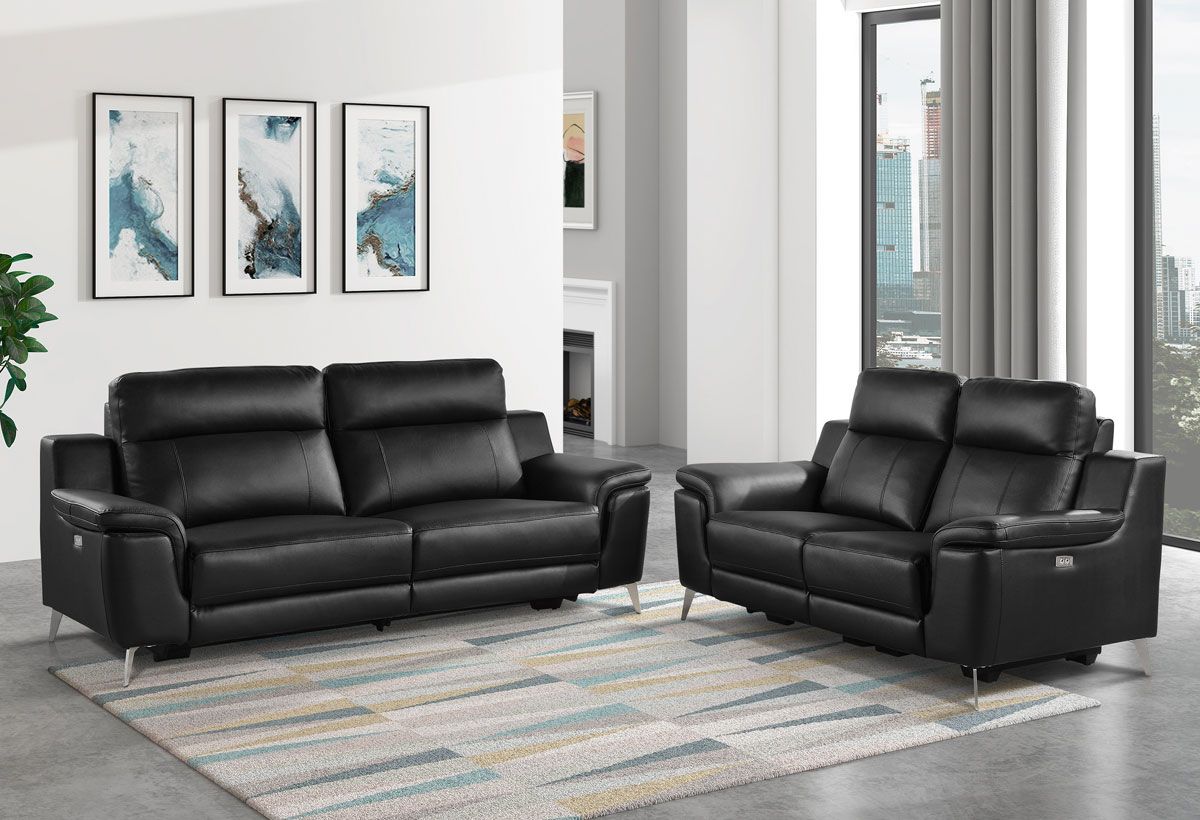 Ludovik Black Leather Power Recliner Sofa Set