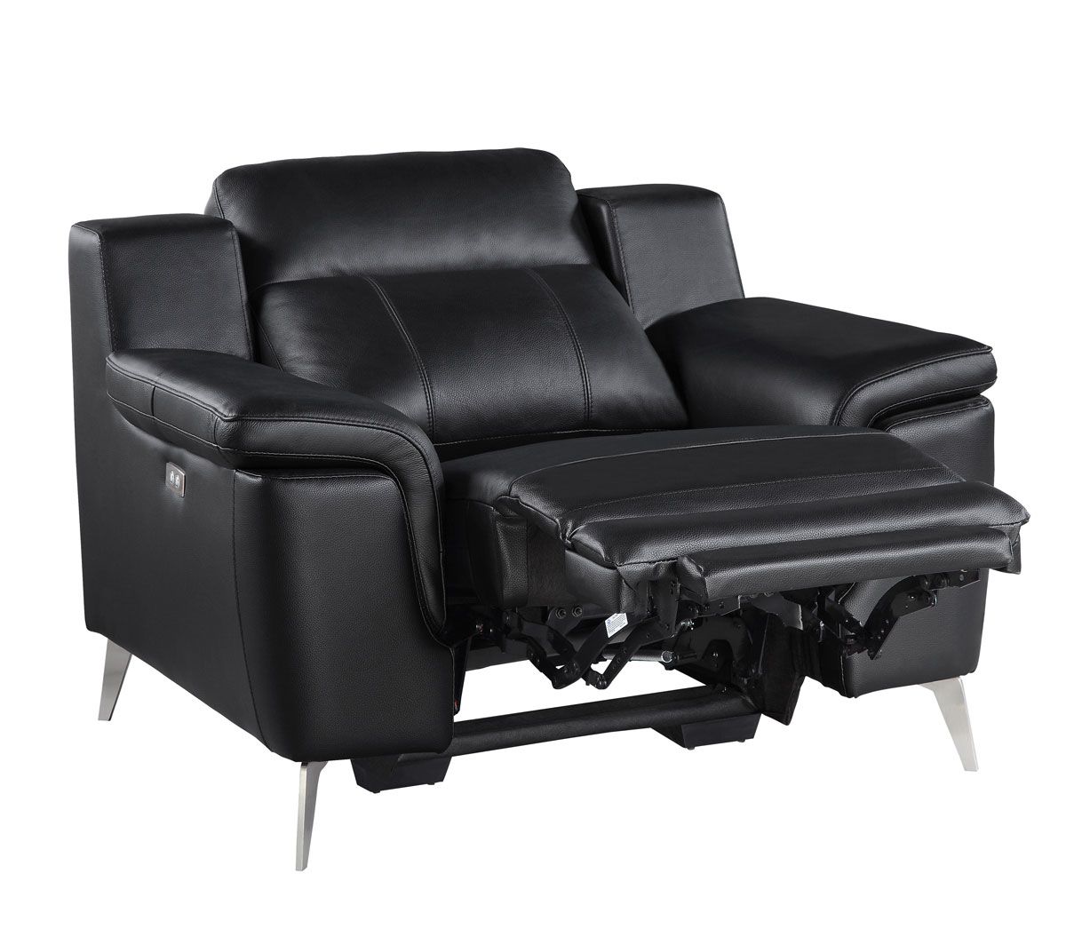 Ludovik Black Leather Power Recliner Chair Open
