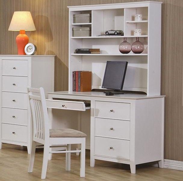 Lunden White Finish Desk With Hutch