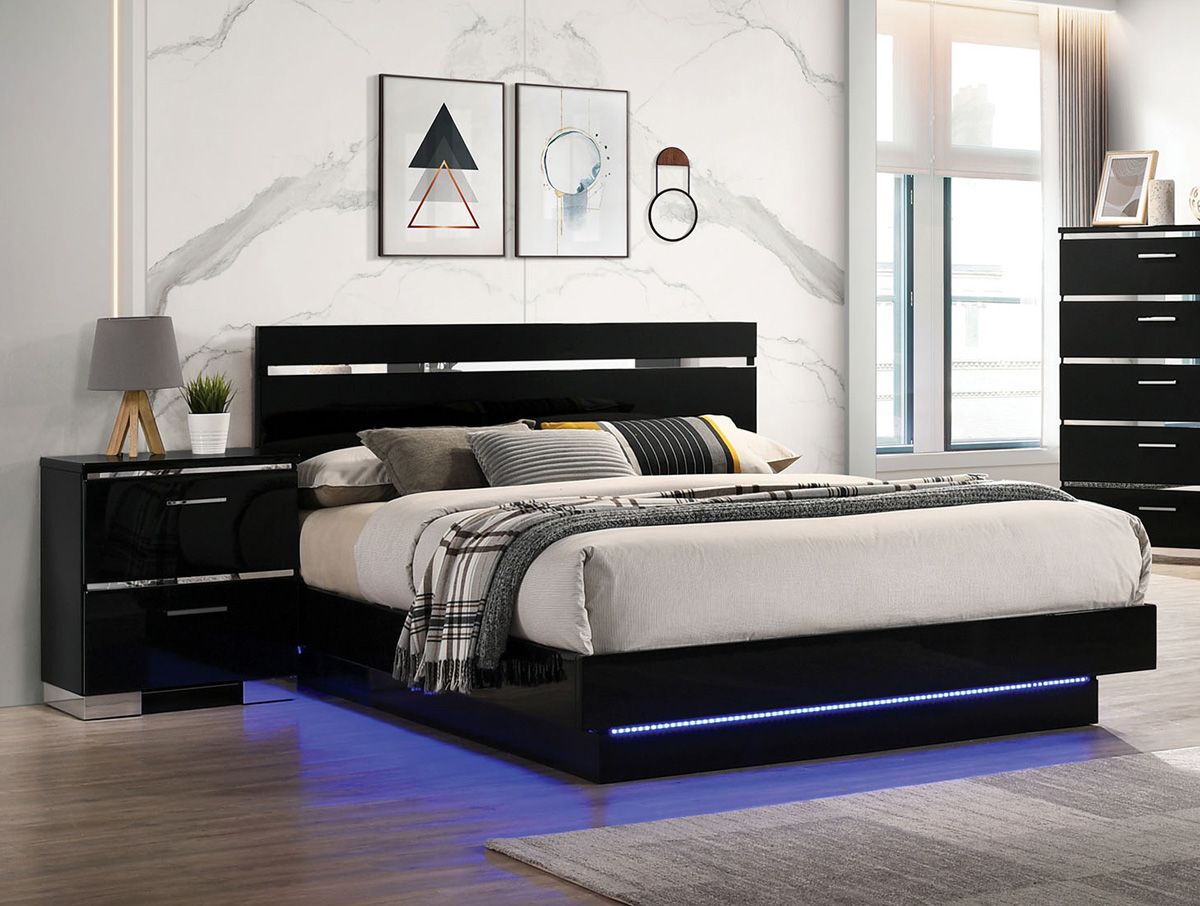 Luster Black Lacquer Bed With LED Lights