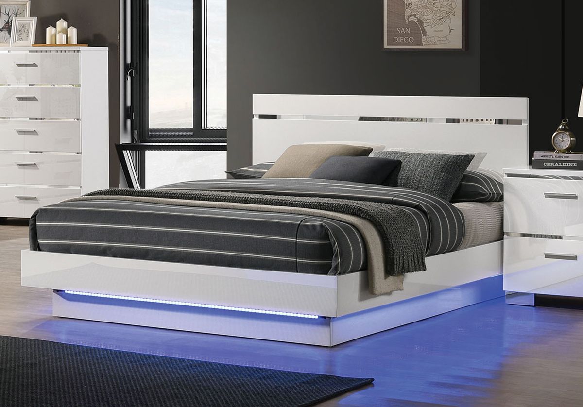 Luster LED Bed White Lacquer Finish
