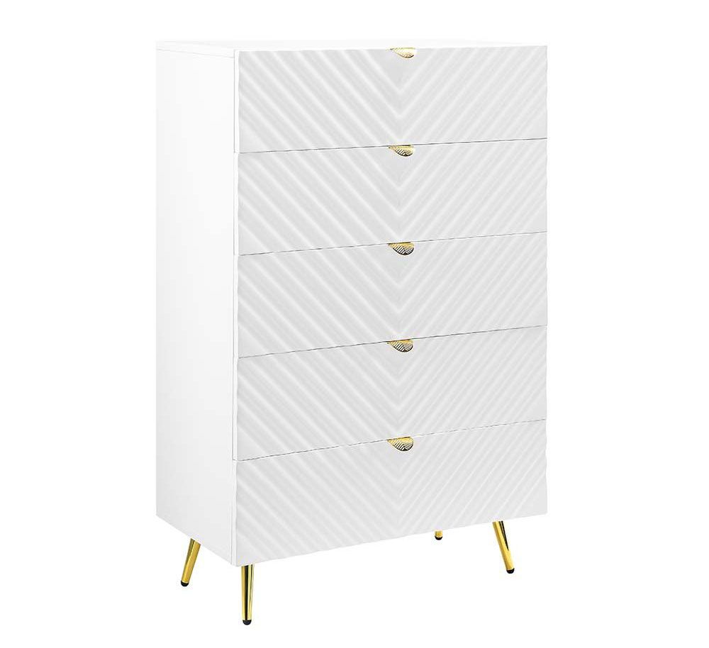 Luxor White Lacquer Chest Gold Accents