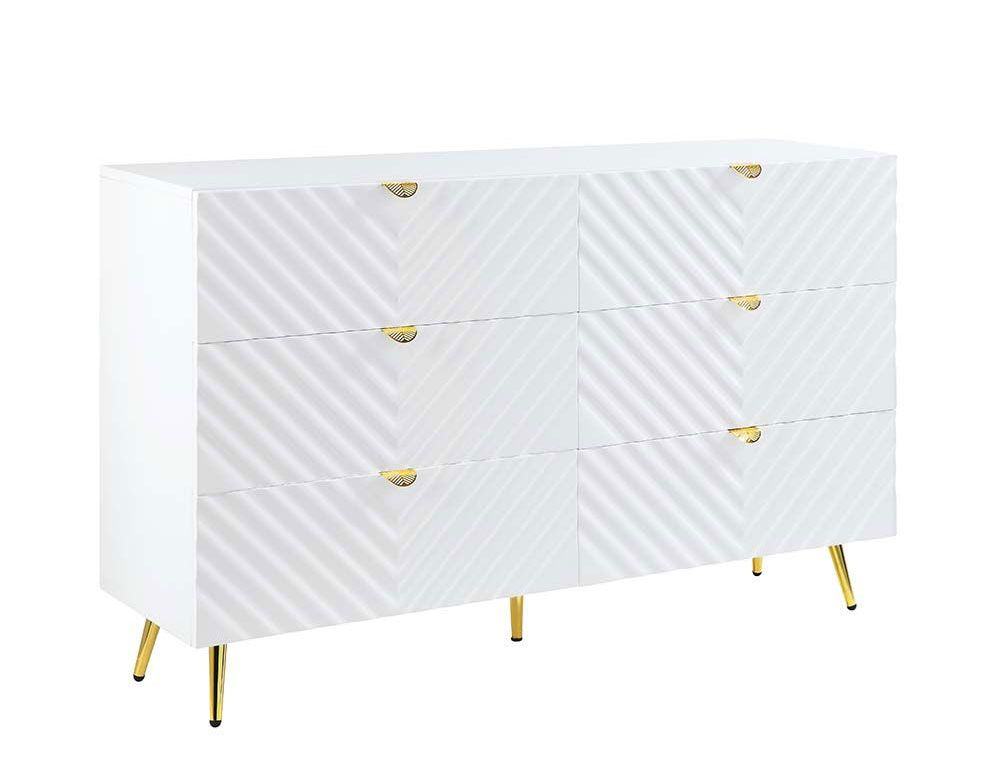 Luxor White Lacquer Dresser Gold Accents