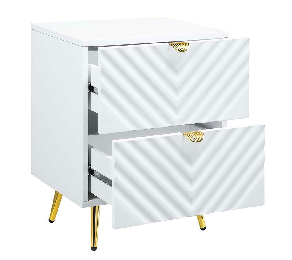 Luxor White Lacquer Night Stand Gold Accents