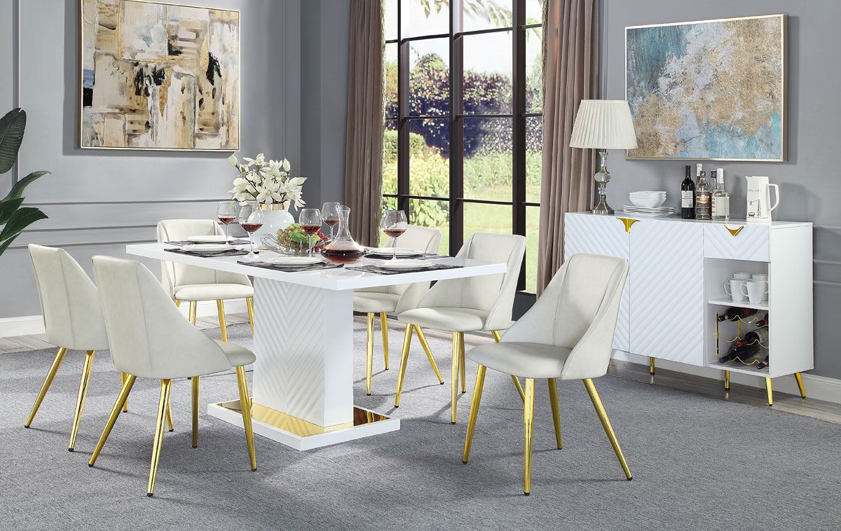 Luxor White Lacquer Dining Table With Gold Accent