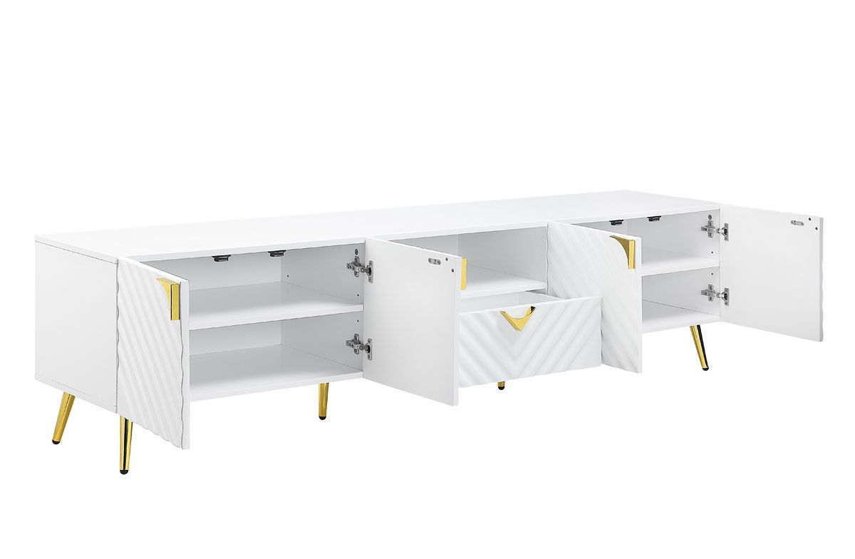 Luxor White Lacquer TV Stand Storage Drawers