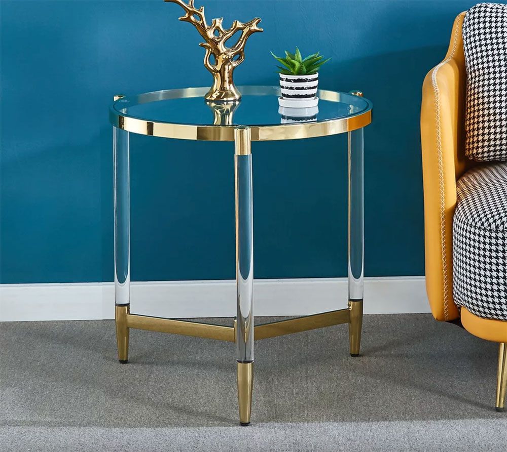 Lyon Round End Table Gold Finish