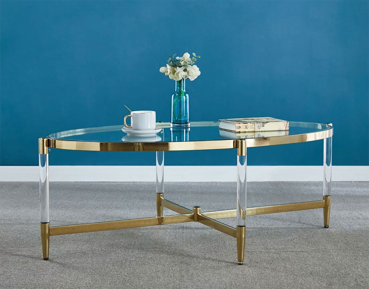 Lyon Oval Glass Coffee Table Gold Finish