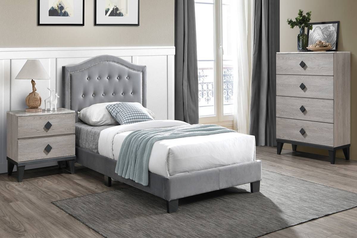 Mackenzie Grey Velvet Bed