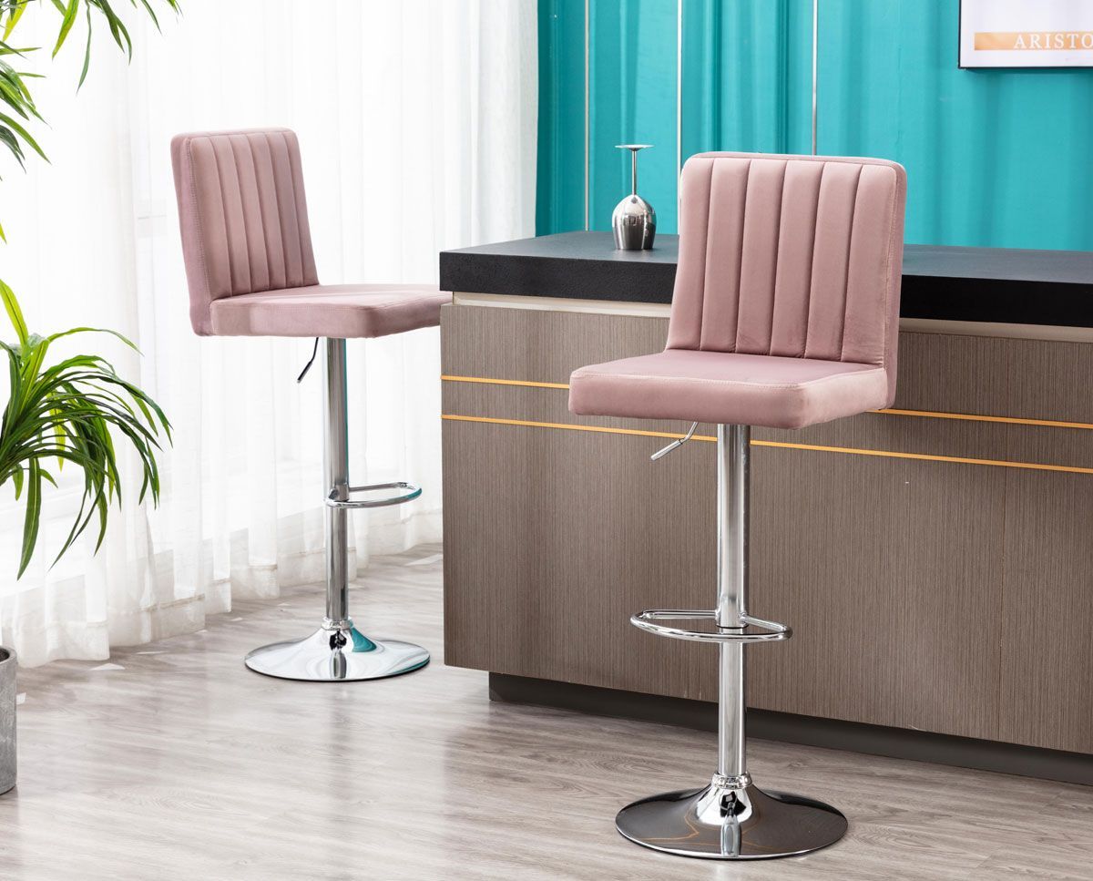 Maida Pink Velvet Barstools