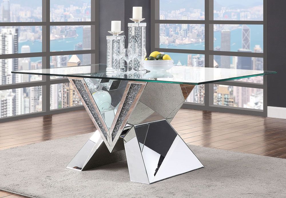 Majestic Mirrored Table With Crystal Accents