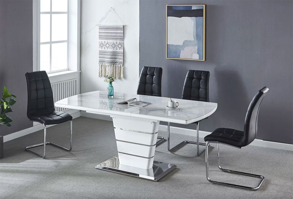 Makedon Faux Marble Top Extendable Dining Table