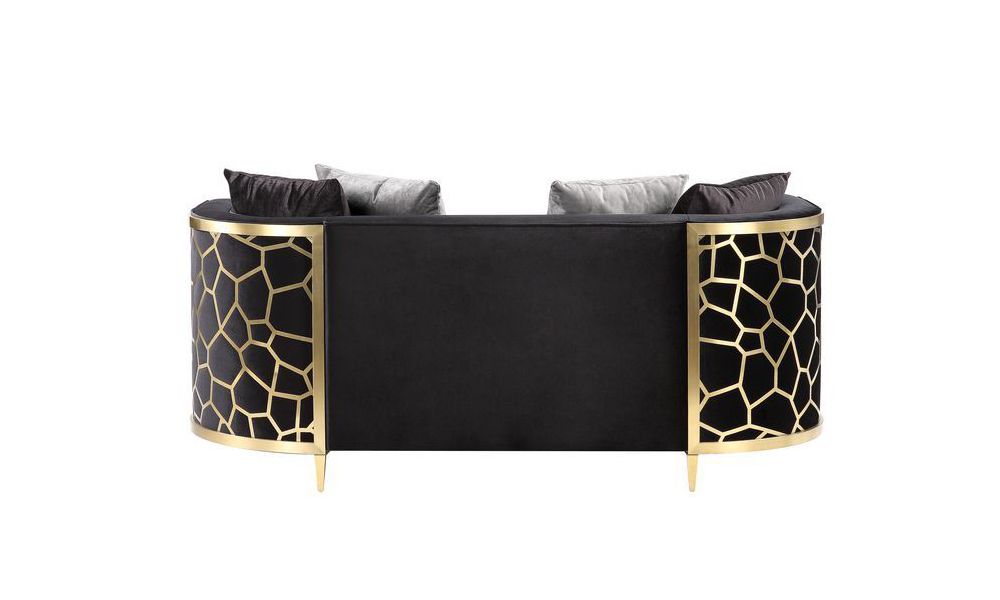 Malaga Black Velvet Loveseat Back Gold Accents