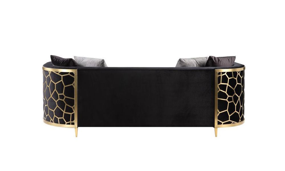 Malaga Black Velvet Sofa Back Gold Accents