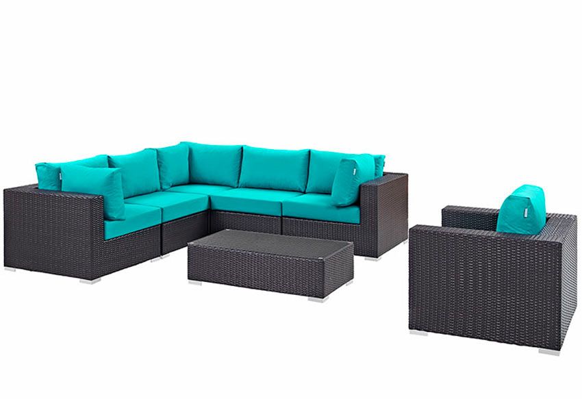 Convene Turquoise Patio Sectional Sofa Set