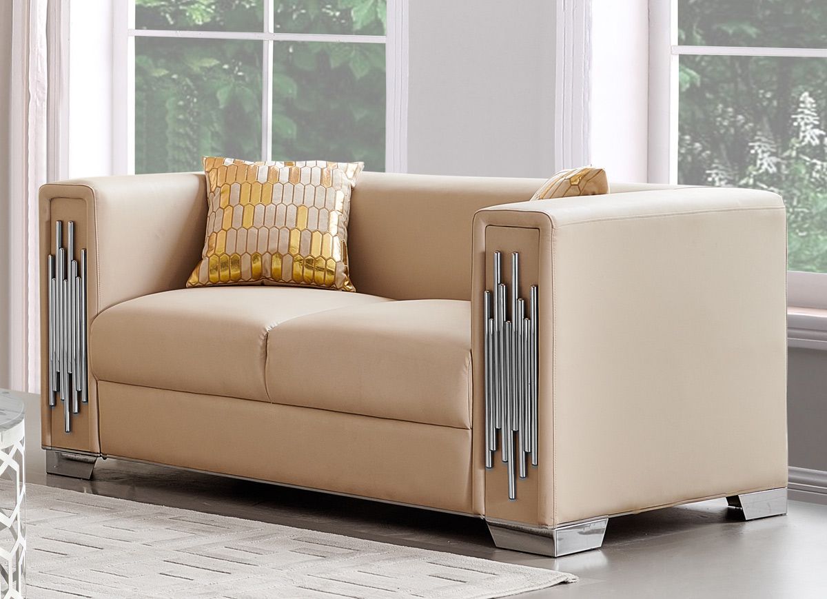 Malory Beige Leather Modern Loveseat