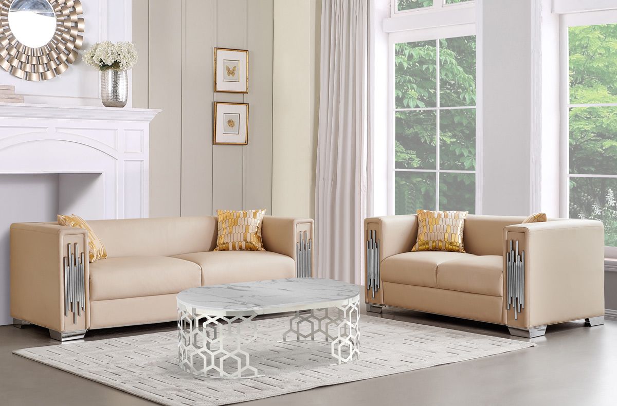 Malory Beige Leather Modern Sofa Set