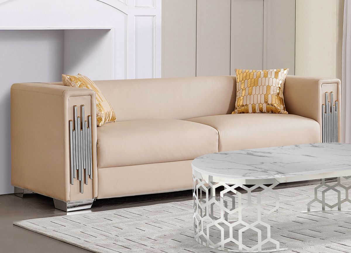 Malory Beige Leather Modern Sofa