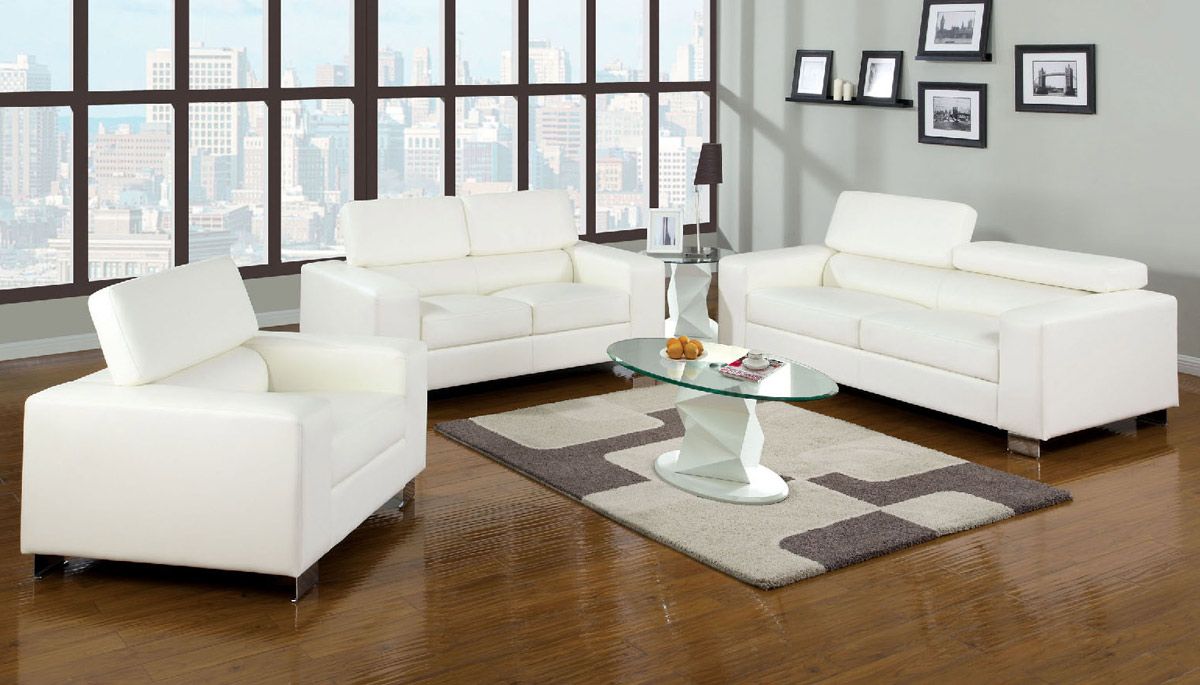 Malory White Leather Modern Sofa Set