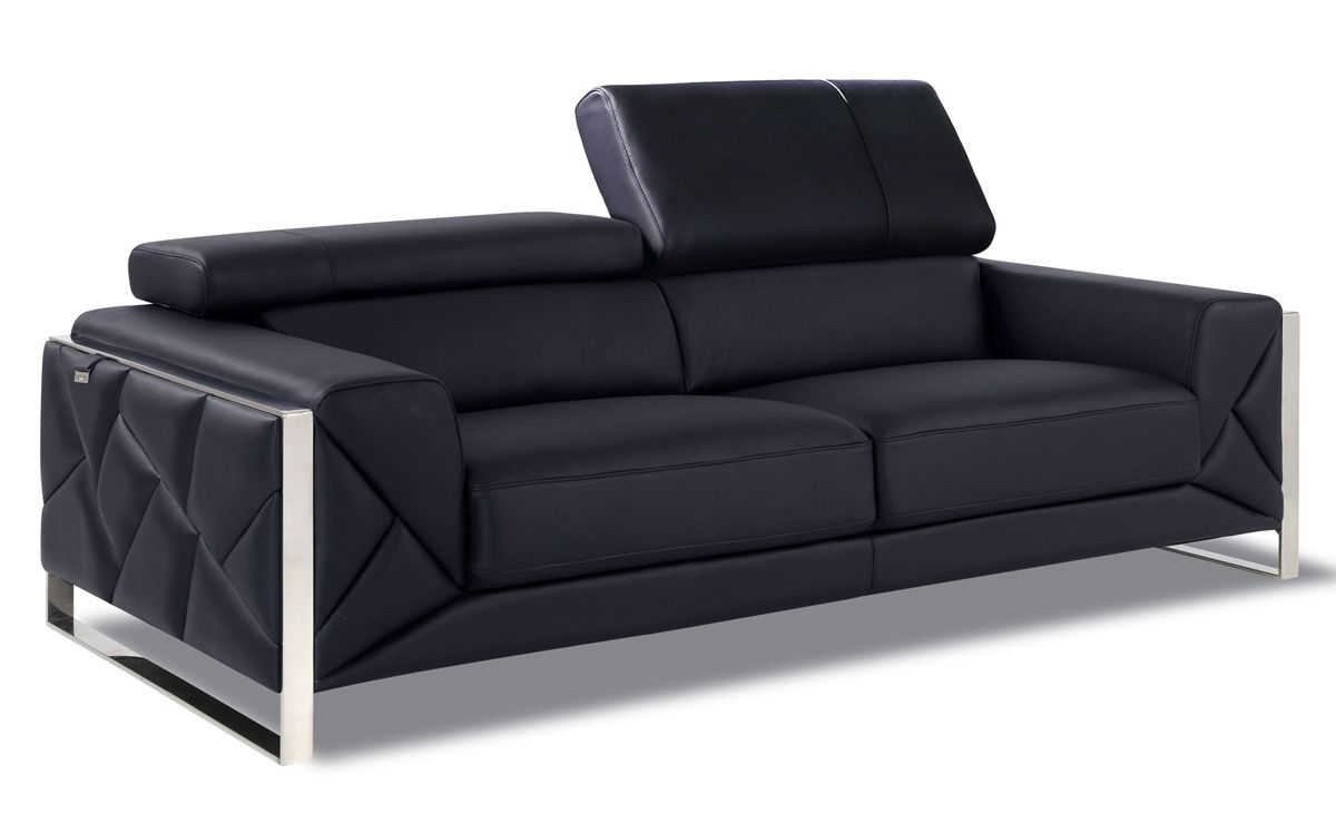 Malvina Black Italian Leather Loveseat