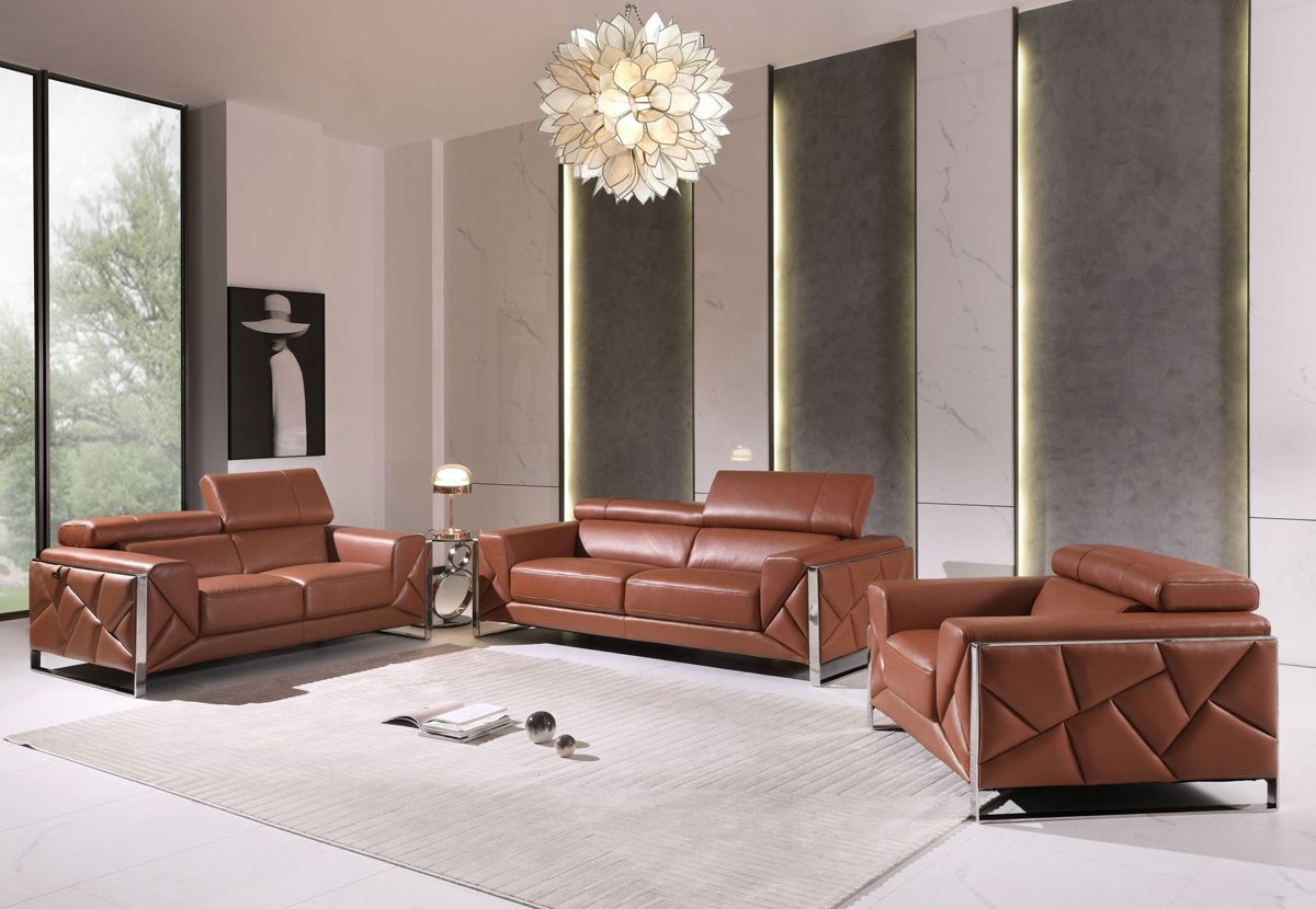 Malvina Camel Leather Modern Sofa