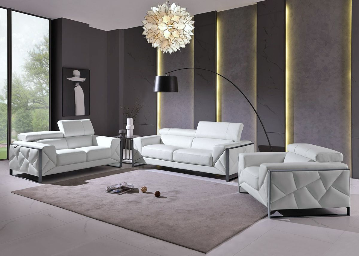 Malvina White Italian Leather Living Room