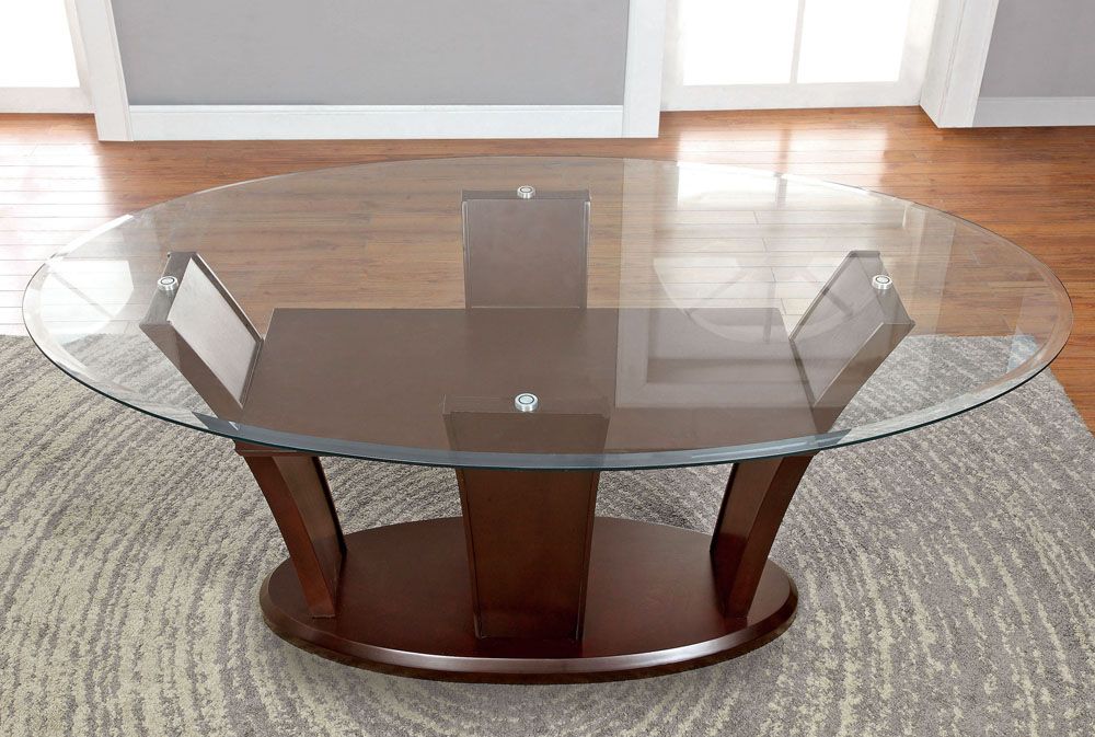 Oval shape glass sales dining table set