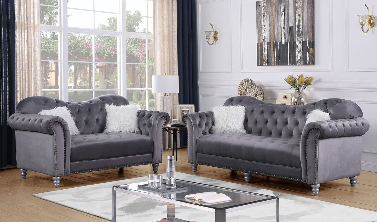 Manley Grey Velvet 2-Piece Sofa Set