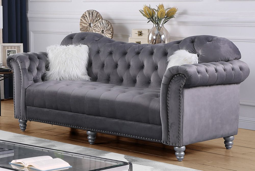 Manley Tufted Grey Velvet Sofa