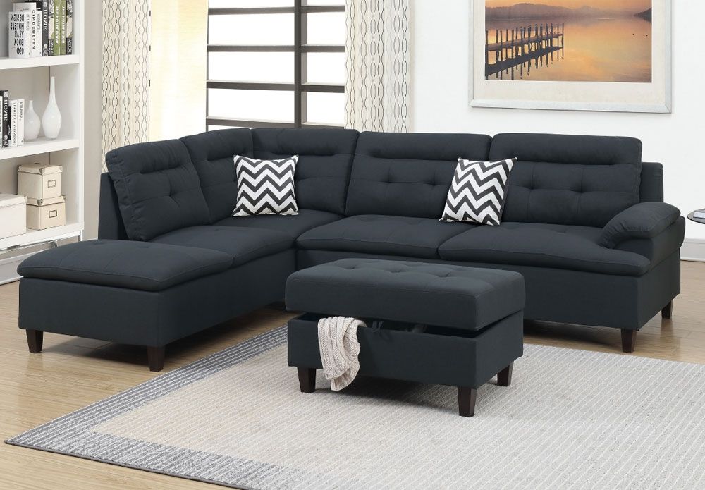 Marden Black Linen Sectional Sofa Set
