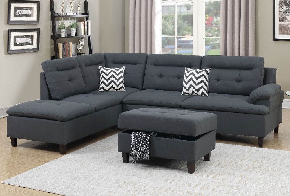 Marden Charcoal Linen Sectional Set