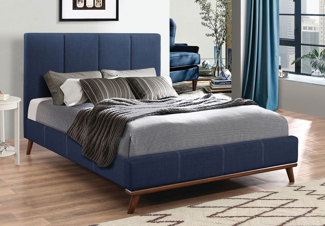 Marji Blue Fabric Modern Platform Bed