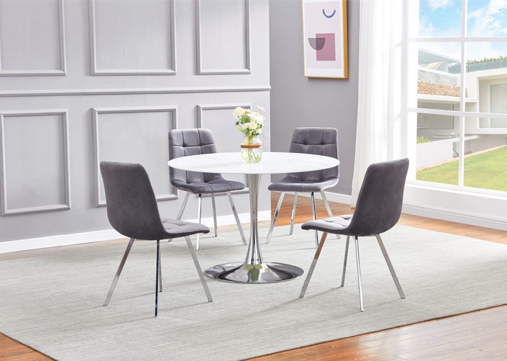 Marlee Round Dining Table Set With Grey Chairs