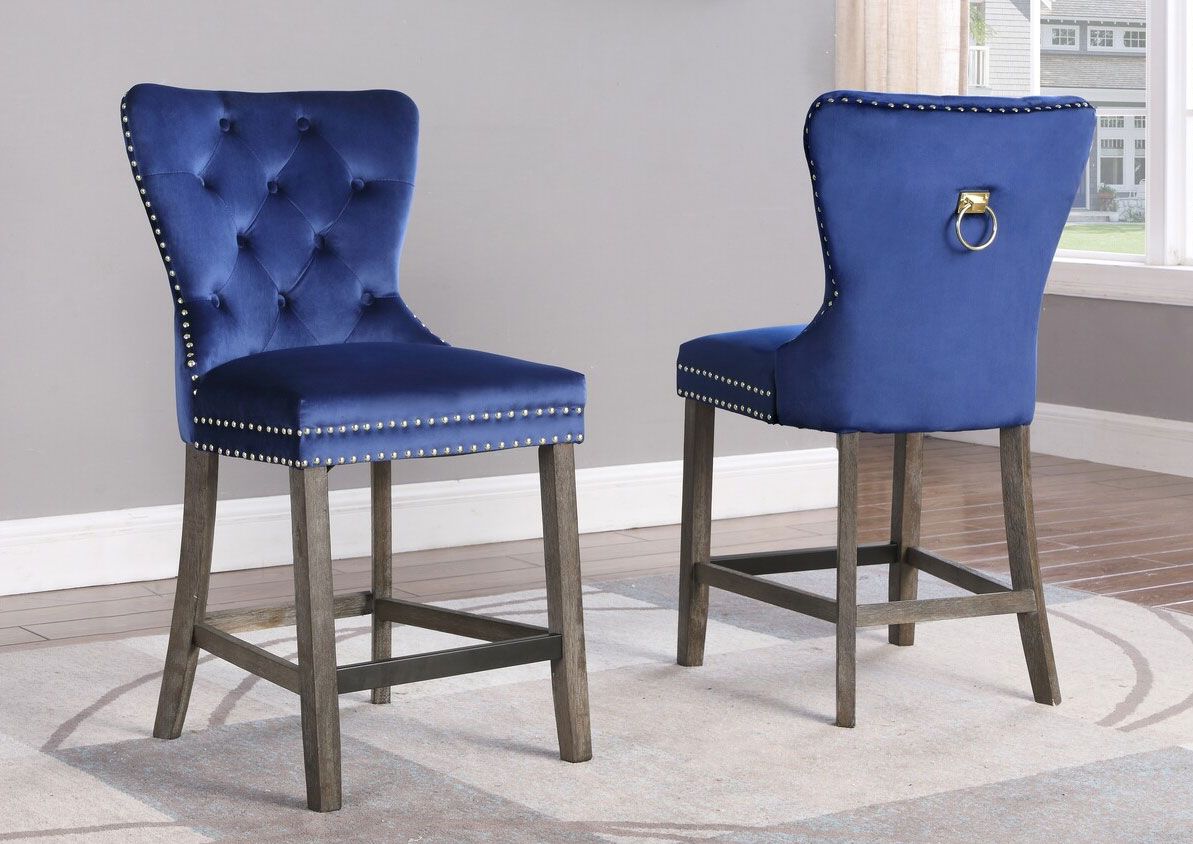 Marlin Navy Velvet Counter Height Chairs