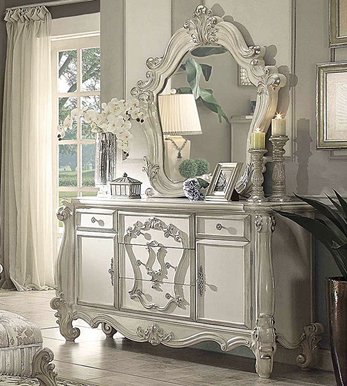 Marlyn White Wash Finish Server With Mirror