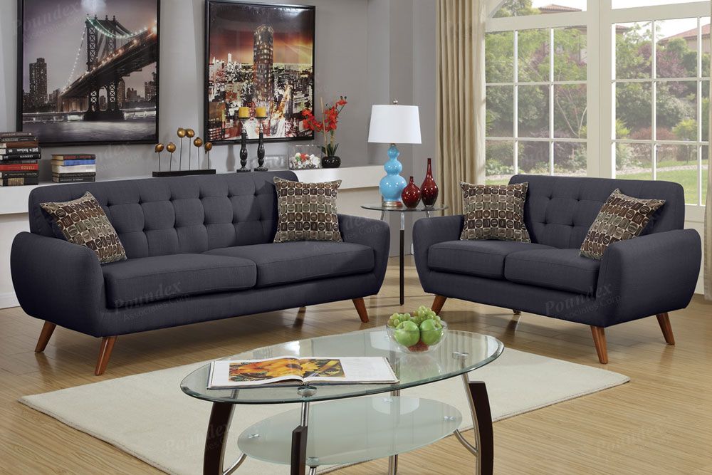 Marnie Black Linen Sofa and Loveseat