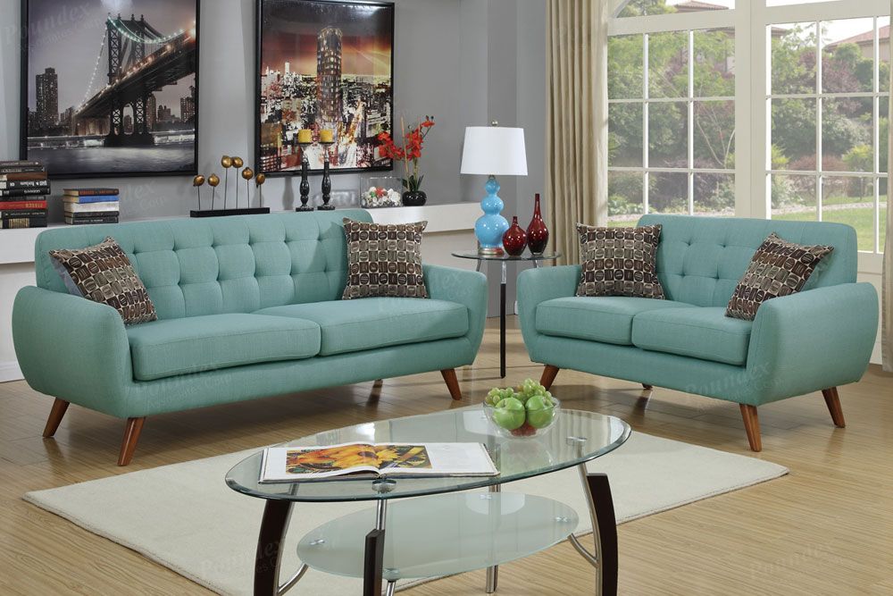 Marnie Sky Blue Linen Fabric Sofa Set