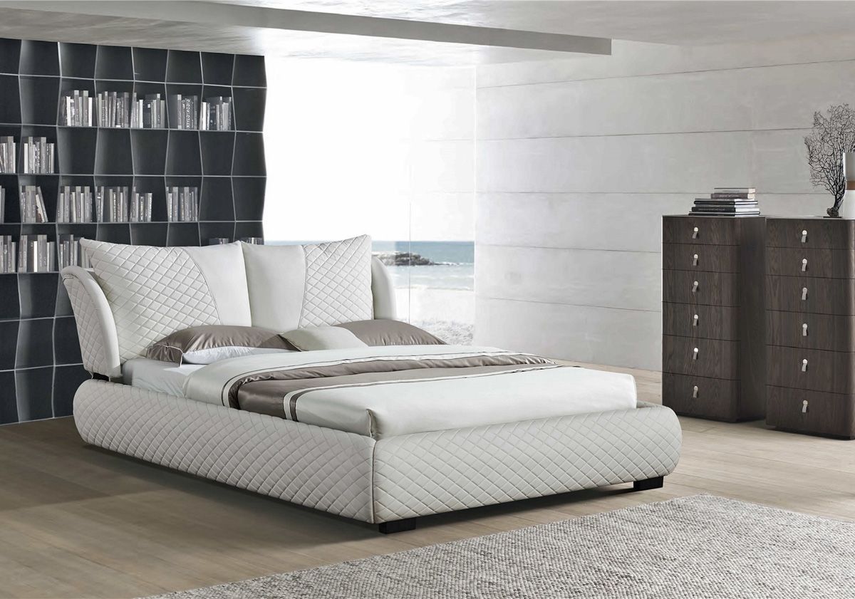 Marquee White Leather Platform Bed