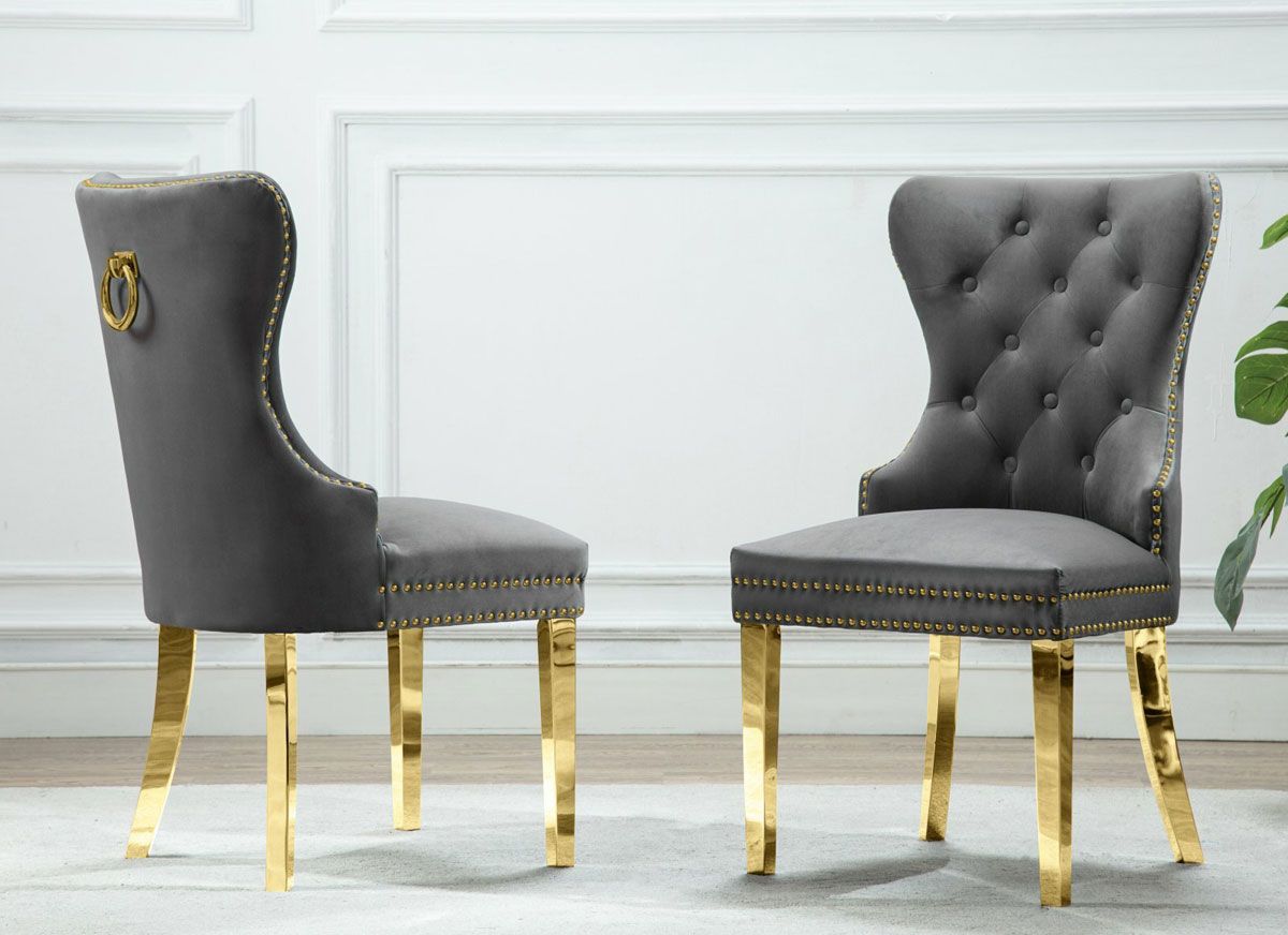 Marshall Grey Velvet Chair Gold Frame