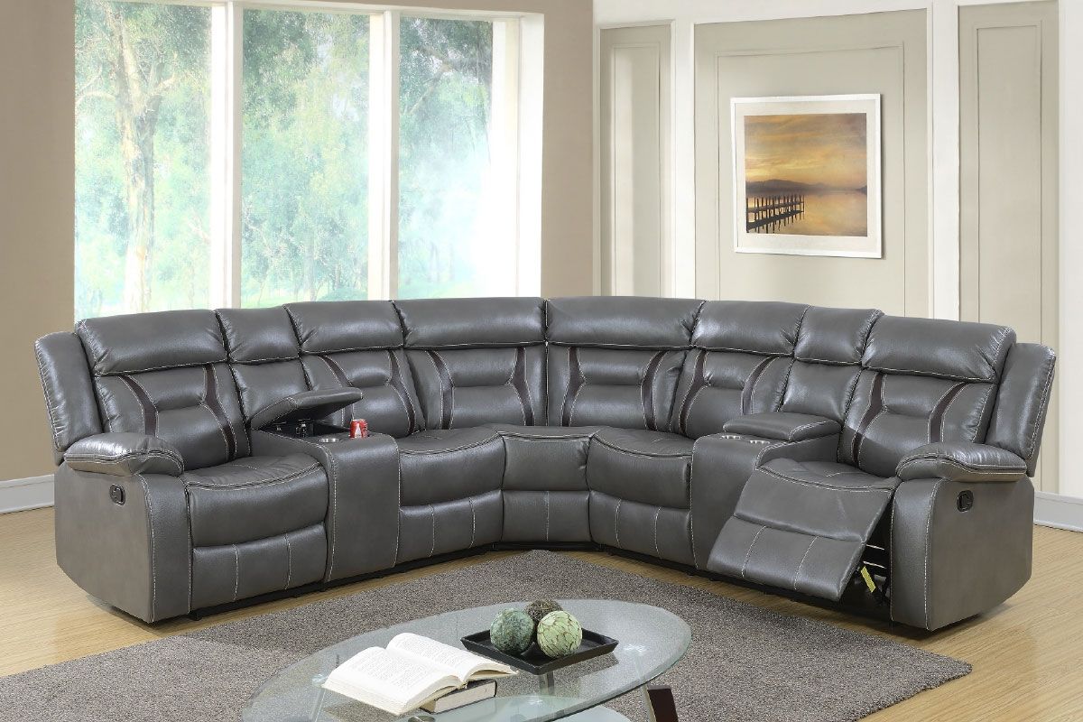 Martin Gray Leather Recliner Sectional