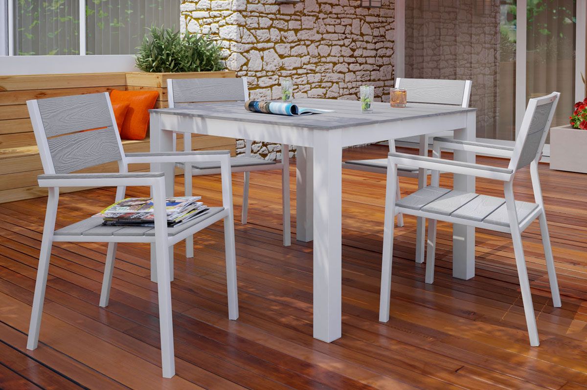 Marum Patio 5-Piece Dining Table Set White Grey