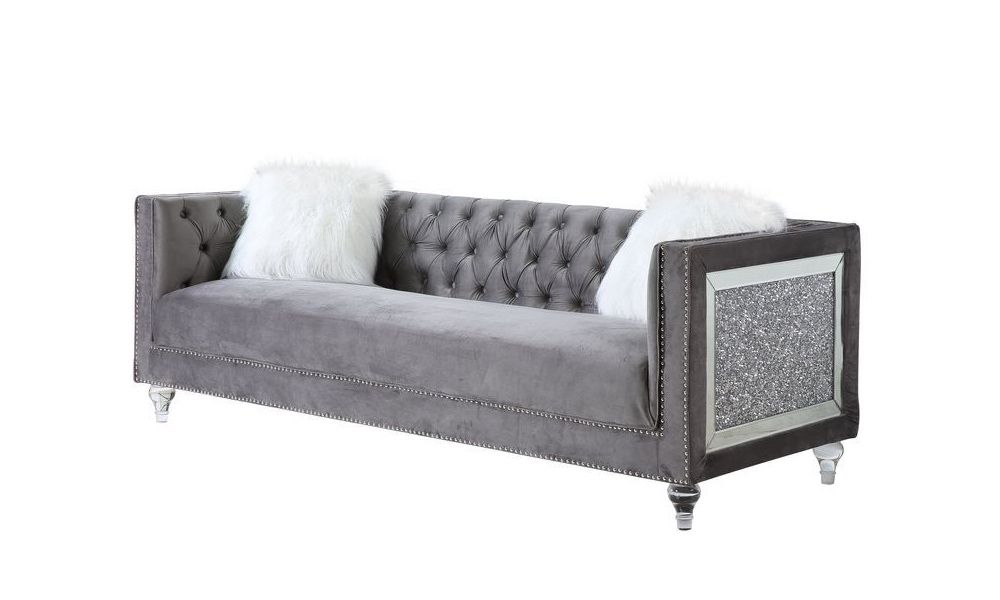 Mary Grey Velvet Sofa With Glitter Sides
