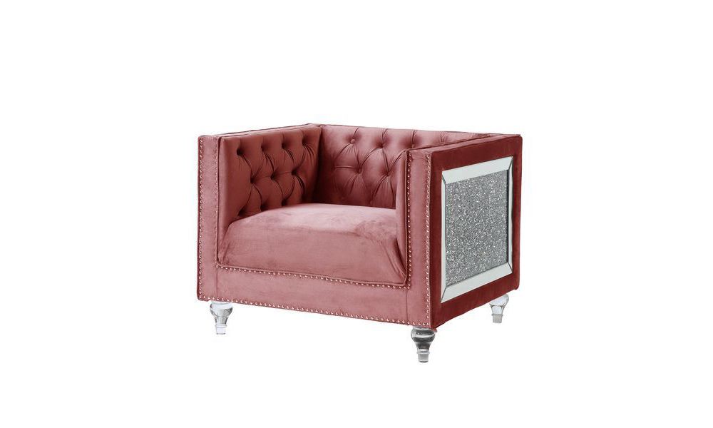 Mary Pink Velvet Chair With Glitter Accents
